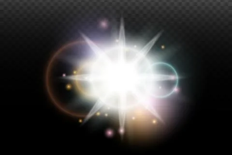 Light flash effect with flares and glow on a transparent background. Magical  스톡 일러스트