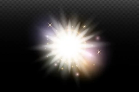Light flash effect with flares and glow on a transparent background. Magical  Stock Illustration