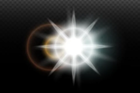 Light flash effect with flares and glow on a transparent background. Magical  스톡 일러스트