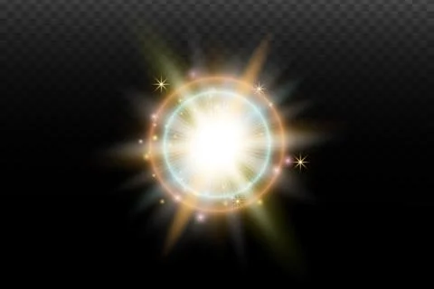Light flash effect with flares and glow on a transparent background. Magical  스톡 일러스트