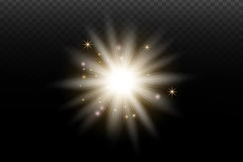 Light flash effect with flares and glow on a transparent background. Magical  스톡 일러스트