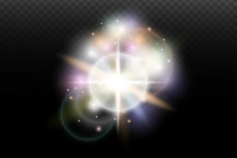 Light flash effect with flares and glow on a transparent background. Magical  스톡 일러스트