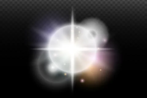 Light flash effect with flares and glow on a transparent background. Magical  스톡 일러스트