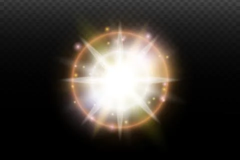 Light flash effect with flares and glow on a transparent background. Magical  Stock-Illustration