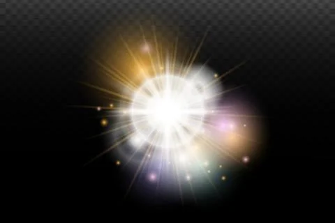 Light flash effect with flares and glow on a transparent background. Magical  스톡 일러스트