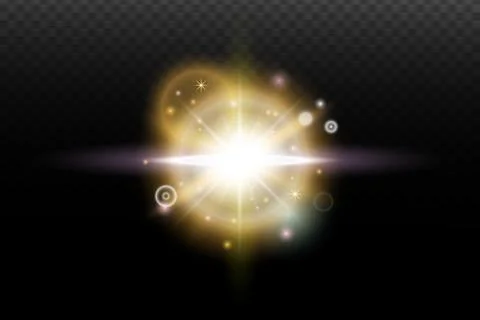 Light flash effect with flares and glow on a transparent background. Magical  스톡 일러스트