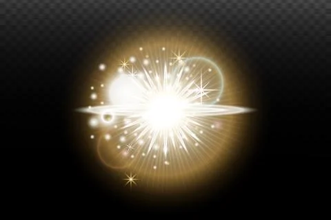 Light flash effect with flares and glow on a transparent background. Magical  스톡 일러스트