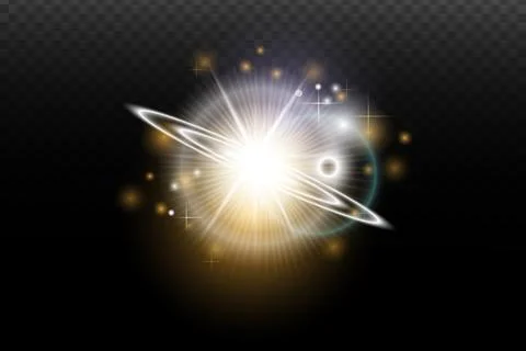 Light flash effect with flares and glow on a transparent background. Magical  Stock Illustration