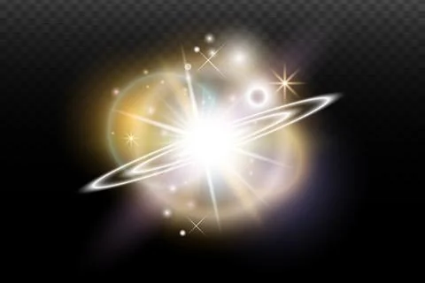 Light flash effect with flares and glow on a transparent background. Magical  스톡 일러스트