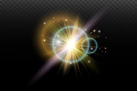Light flash effect with flares and glow on a transparent background. Magical  스톡 일러스트