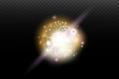 Light flash effect with flares and glow on a transparent background. Magical  Stock Illustration