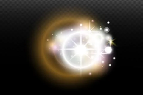 Light flash effect with flares and glow on a transparent background. Magical  스톡 일러스트