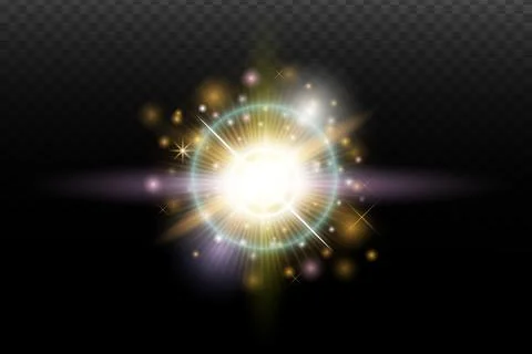 Light flash effect with flares and glow on a transparent background. Magical  스톡 일러스트