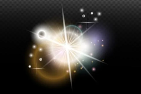 Light flash effect with flares and glow on a transparent background. Magical  Stock Illustration
