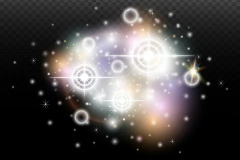 Light flash effect with flares and glow on a transparent background. Magical  Stock Illustration