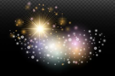 Light flash effect with flares and glow on a transparent background. Magical  스톡 일러스트