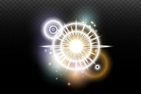 Light flash effect with flares and glow on a transparent background. Magical  Stock Illustration