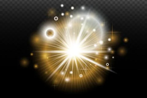 Light flash effect with flares and glow on a transparent background. Magical  Stock Illustration