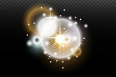 Light flash effect with flares and glow on a transparent background. Magical  Stock Illustration