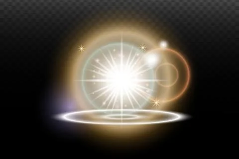Light flash effect with flares and glow on a transparent background. Magical  스톡 일러스트