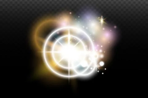 Light flash effect with flares and glow on a transparent background. Magical  Stock Illustration