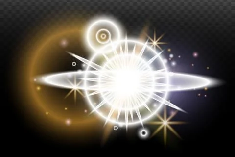 Light flash effect with flares and glow on a transparent background. Magical  스톡 일러스트
