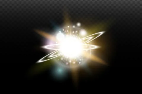 Light flash effect with flares and glow on a transparent background. Magical  스톡 일러스트