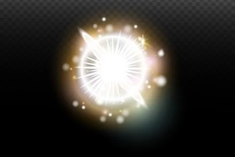 Light flash effect with flares and glow on a transparent background. Magical  스톡 일러스트