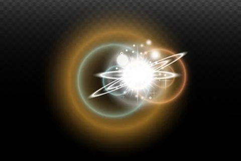 Light flash effect with flares and glow on a transparent background. Magical  Stock Illustration