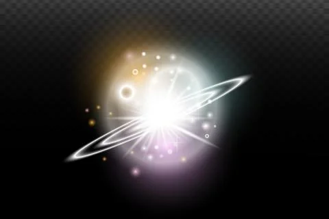 Light flash effect with flares and glow on a transparent background. Magical  스톡 일러스트