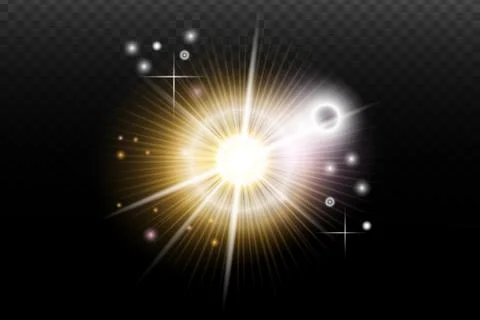 Light flash effect with flares and glow on a transparent background. Magical  Stock Illustration