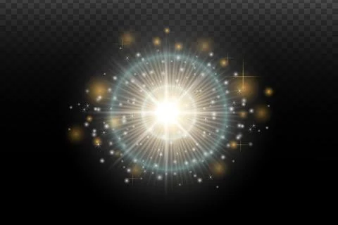 Light flash effect with flares and glow on a transparent background. Magical  Stock Illustration