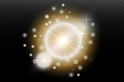 Light flash effect with flares and glow on a transparent background. Magical  Stock Illustration