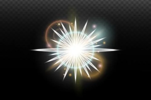Light flash effect with flares and glow on a transparent background. Magical  Stock Illustration