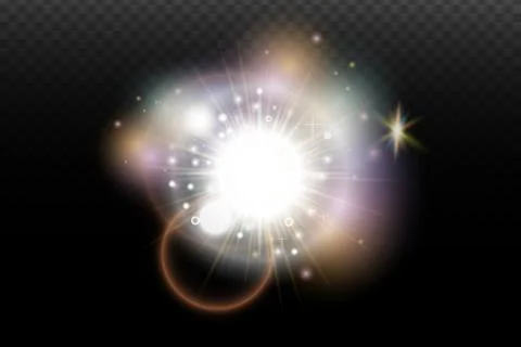 Light flash effect with flares and glow on a transparent background. Magical  Stock-Illustration