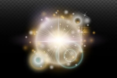 Light flash effect with flares and glow on a transparent background. Magical  스톡 일러스트