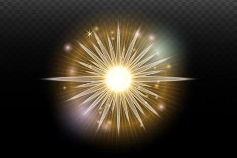 Light flash effect with flares and glow on a transparent background. Magical  스톡 일러스트