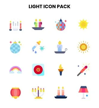 Light Flat Set Icons Pack Stock Illustration