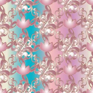 Light floral damask seamless pattern. Lotus flowers Stock Illustration