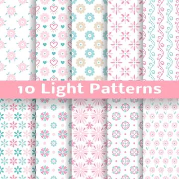 Light floral romantic vector seamless patterns (tiling). Stock Illustration