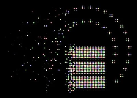 Light Fragmented Dot Halftone Database Sphere Shield Icon Stock Illustration