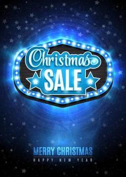 Light frame with glowing lights, garlands of blue the words Christmas Sale Illustrazione stock