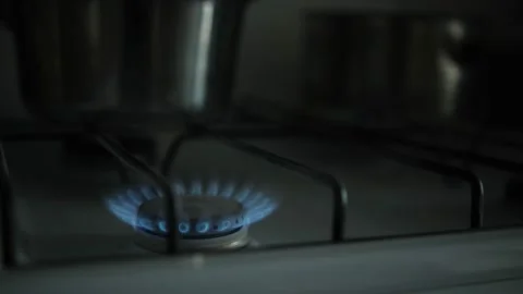Light The Gas Stove Manually With A Slow Motion. A burning match. Soft selective Stock Footage 161329367