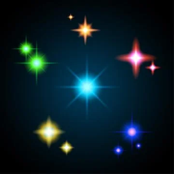 Light glare, highlight set. Collection of lens flares different colors. Stock Illustration