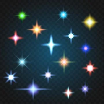 Light glare, highlight set. Collection of lens flares different colors. Stock Illustration