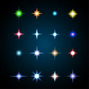 Light glare, highlight set. Collection of lens flares different colors. Stock Illustration
