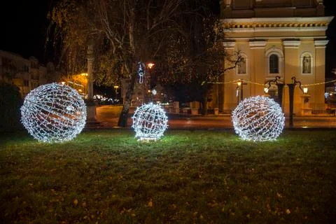 Light up globe in the evening during christmas time Stock Photos
