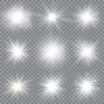 Light glow effect stars. Vector sparkles on transparent background. Christmas Stock Illustration