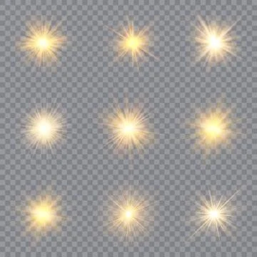 Light glow effect stars. Vector sparkles on transparent background. Christmas Stock Illustration