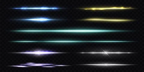 Light glow. Flare effect. Blue shine beam. Laser ray. Green and yellow blinding Stock Illustration